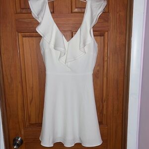 Lulu's Cream Ruffle V-Neck Mini Dress